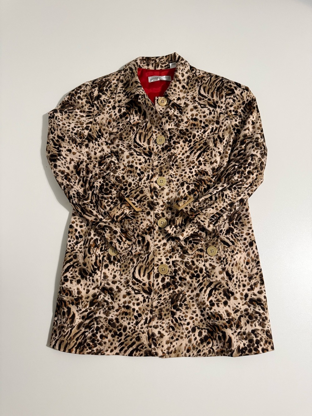 DANA BUCHMAN Leopard-Print Trench in Coat - Beige/Brown Sz 16